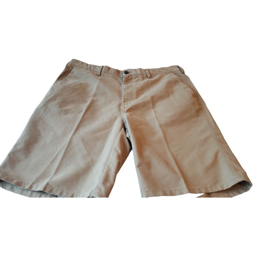 HAGGAR‎ Repreve Eco Chino Shorts Mens 38 Straight Flat Front Beige Khaki Casual